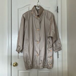 Vintage Alorna Women's Beige Metallic Hooded Windbreaker Jacket Size 13/14